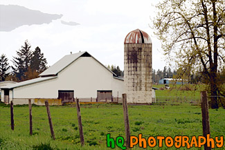 White Barn, Silo & Tree painting