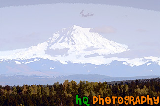 Mt. Rainier, Blue Sky & Scattered Clouds painting