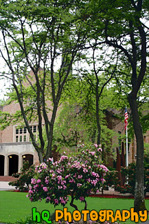 Flowers, Flag & Eastvold Chapel painting