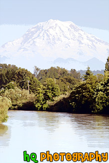 Mt. Rainier, Blue Sky & Puyallup River painting