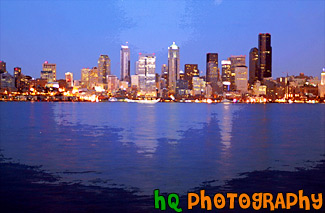 Seattle at Night from Alki Beach painting