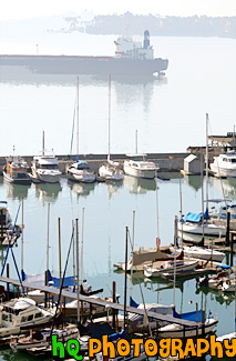 Sailboats & Big Ship painting