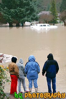 People Watching Car in Flood painting