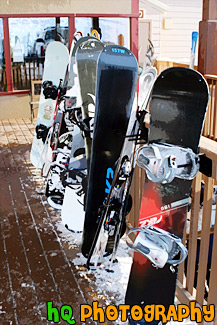 Row of Snowboards & Skis painting