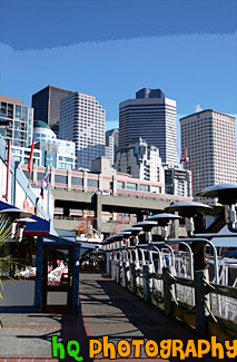 Looking at Seattle Buildings From Pier painting