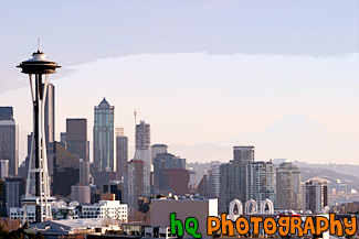 Seattle Skyline & Mt. Rainier at Dusk painting