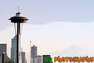 Space Needle & Mt. Rainier Skyline at Dusk painting