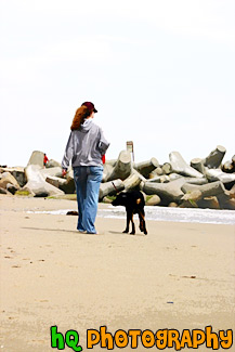 Walking Dog on Beach painting