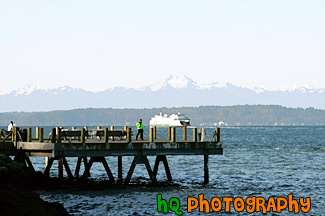 Dock, Mountains, & Ferry painting