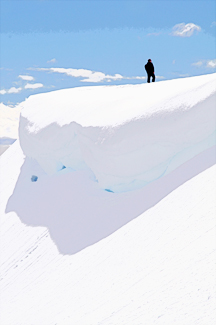 Man Standing Near a Snow Overhang painting