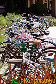 Line of Bikes at College painting