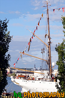 Tall Ship and Flags painting