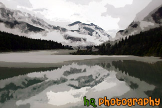 Diablo Lake Dramatic Clouds, Fog, and Reflection painting