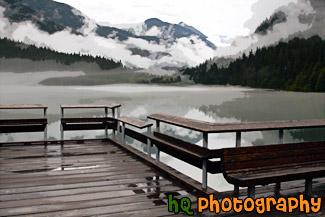 Diablo Lake Trees, Hills, & Dock painting