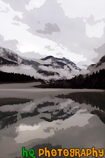 Vertical Diablo Lake Dramatic Clouds, Fog, and Reflection painting