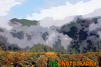 Foggy Hills & Blue Sky painting