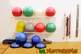 Yoga Balls Against Wall painting