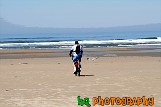 Man Riding Bike on Beach painting