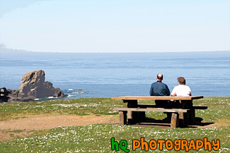 Couple Watching Pacific Ocean painting