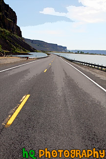 Road Between Lake and Cliff painting