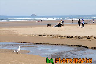 Cannon Beach, People, & Lighthouse painting