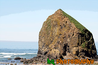 Haystack Rock From a Hill painting