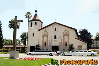 Santa Clara Mission Church & Limousines painting