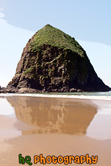 Haystack Rock & Reflection painting