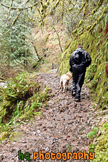 Hiker & Dog on Trail painting