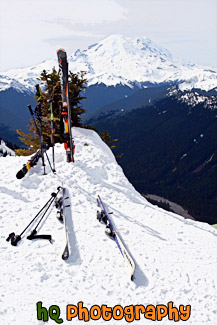 Mt. Rainier & Skis at Crystal Mountain Summit painting