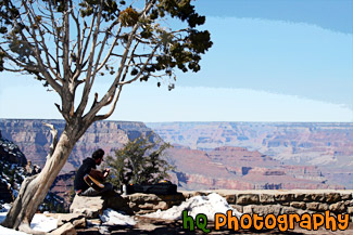 Man Playing Guitar Along Rim of Grand Canyon painting