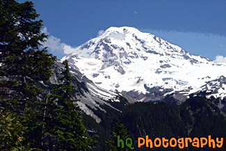 Mt. Rainier, Faint Moon & Blue Sky painting