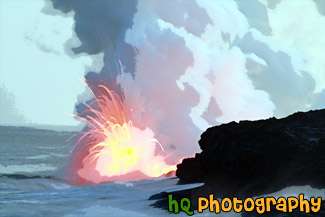 Lava Going into Pacific Ocean painting