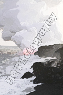 Lava, Smoke, Rocky Shore painting