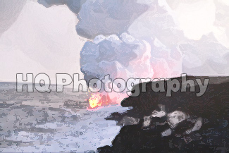 Red Lava Going into Ocean painting