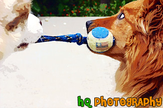 Dogs Playing Tug-of-War painting