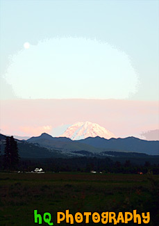 Mt. Rainier at Sunset & Full Moon painting