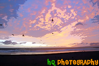 Seaside, Oregon Sunset & Birds painting