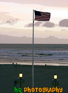 American Flag Beach Sunset painting