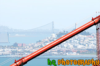 Close Up of Golden Gate Bridge & Bay Bridge in View painting