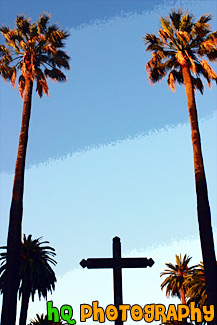 Cross & Two Tall Palm Trees painting