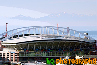 Olympic Mountains & Qwest Field painting