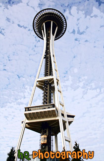 Looking up at Space Needle painting