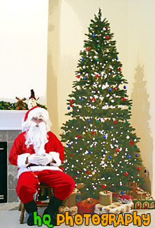 Santa Claus Sitting by Christmas Tree painting