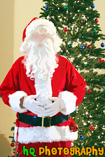 Santa Standing in Front of Christmas Tree painting