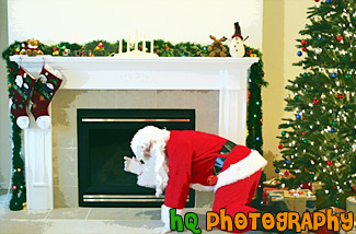 Santa by Fireplace painting