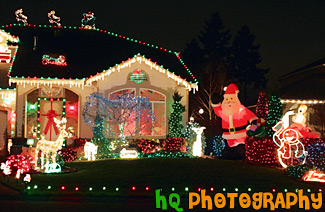 Christmas Lights on House & Yard painting