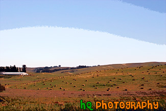 Farm With Hay Stacks painting