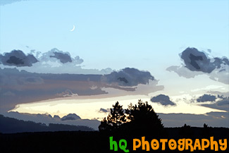 Crescent Moon, Sunset, & Hill Silhouette painting