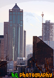 Mt. Rainier Behind Seattle Skyscrapers painting